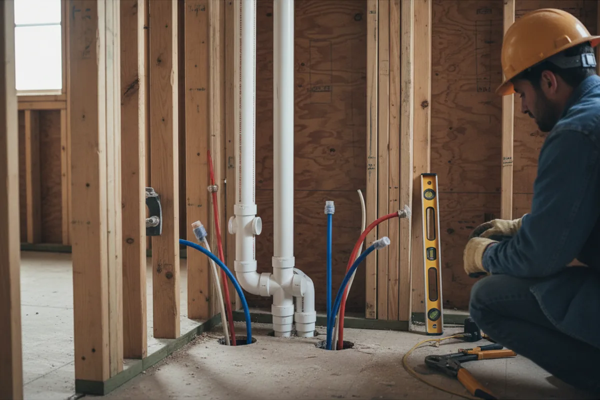 Drain and supply rough-in during Sump Pump Repair in Meade