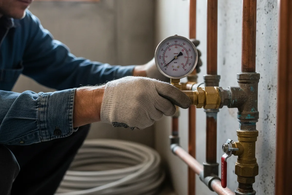 Pressure testing a repaired line during Water Line Repair in Meade